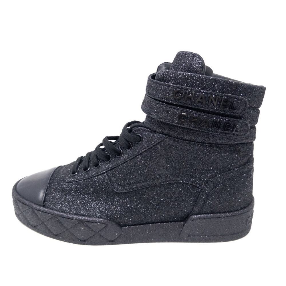 Chanel Glitter High Top Sneakers Black Size 39C EU